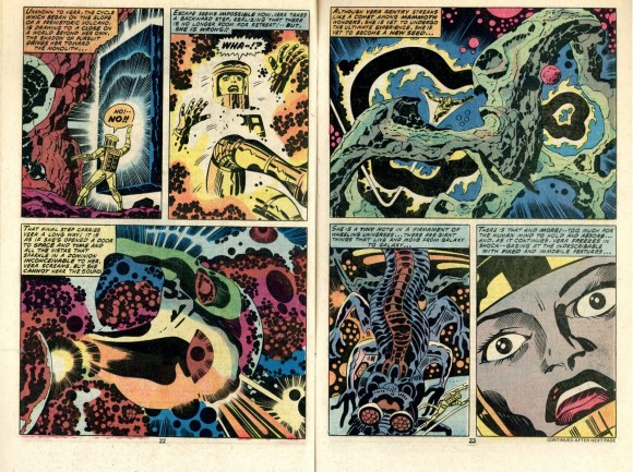 Two stunning, abstract-leaning pages from Kirby's 2001 