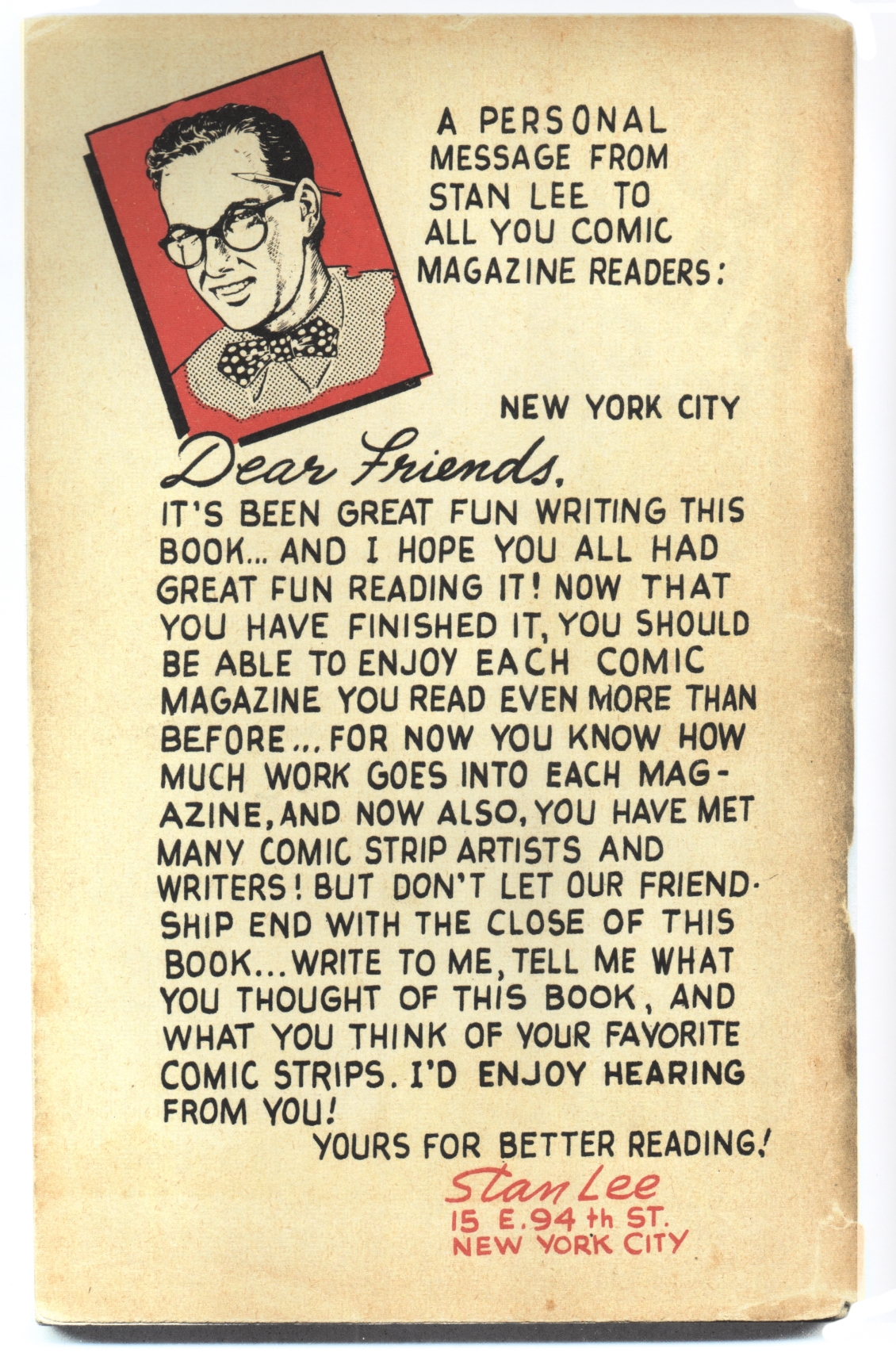 Back cover to Stan Lee's "Secrets Behind the Comics" (1947).